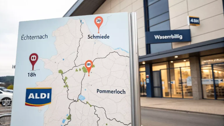 Carte des magasins ALDI au Luxembourg ouverts le dimanche avec horaires jusqu’à 13h et 18h