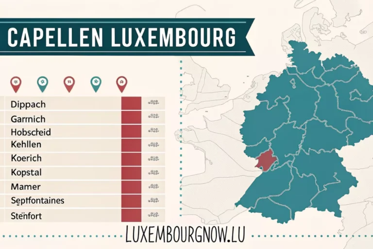 Carte du Luxembourg mettant en évidence le canton de Capellen avec ses communes : Dippach, Garnich, Hobscheid, Kehlen, Koerich, Kopstal, Mamer, Septfontaines et Steinfort.