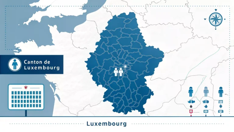 Carte du canton de Luxembourg au Grand-Duché, avec ses communes et une mise en avant graphique moderne.