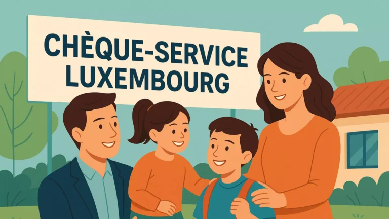 Famille luxembourgeoise avec enfants profitant du chèque-service pour la garde et l’éducation