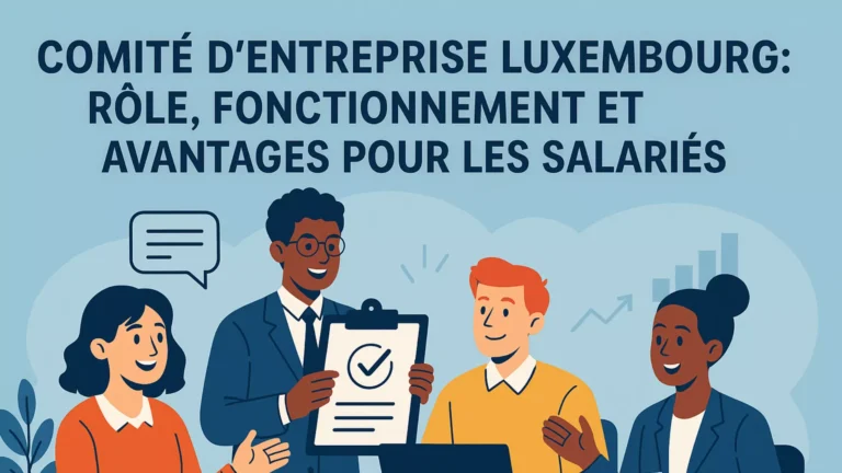 Illustration de salariés en réunion représentant le rôle, le fonctionnement et les avantages du comité d’entreprise au Luxembourg